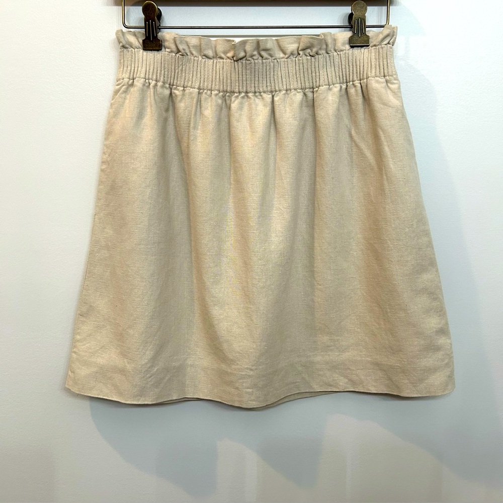 J. Crew City Skirt Mini Linen Paper Bag Waist Skirt Tan Flax Pockets Size 6